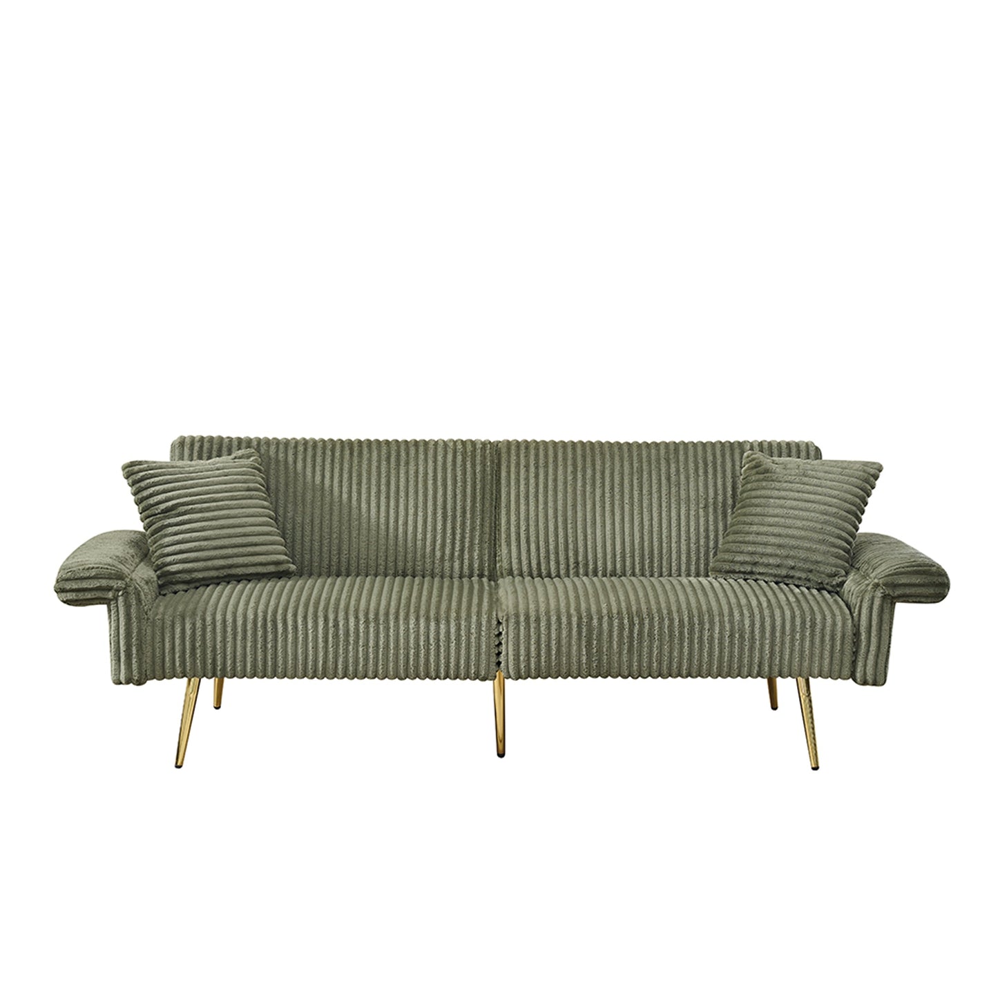 NEW Modern Corduroy Sofa Bed, Foldable Double Sofa with Armrests, Green Velvet, 79 Inch