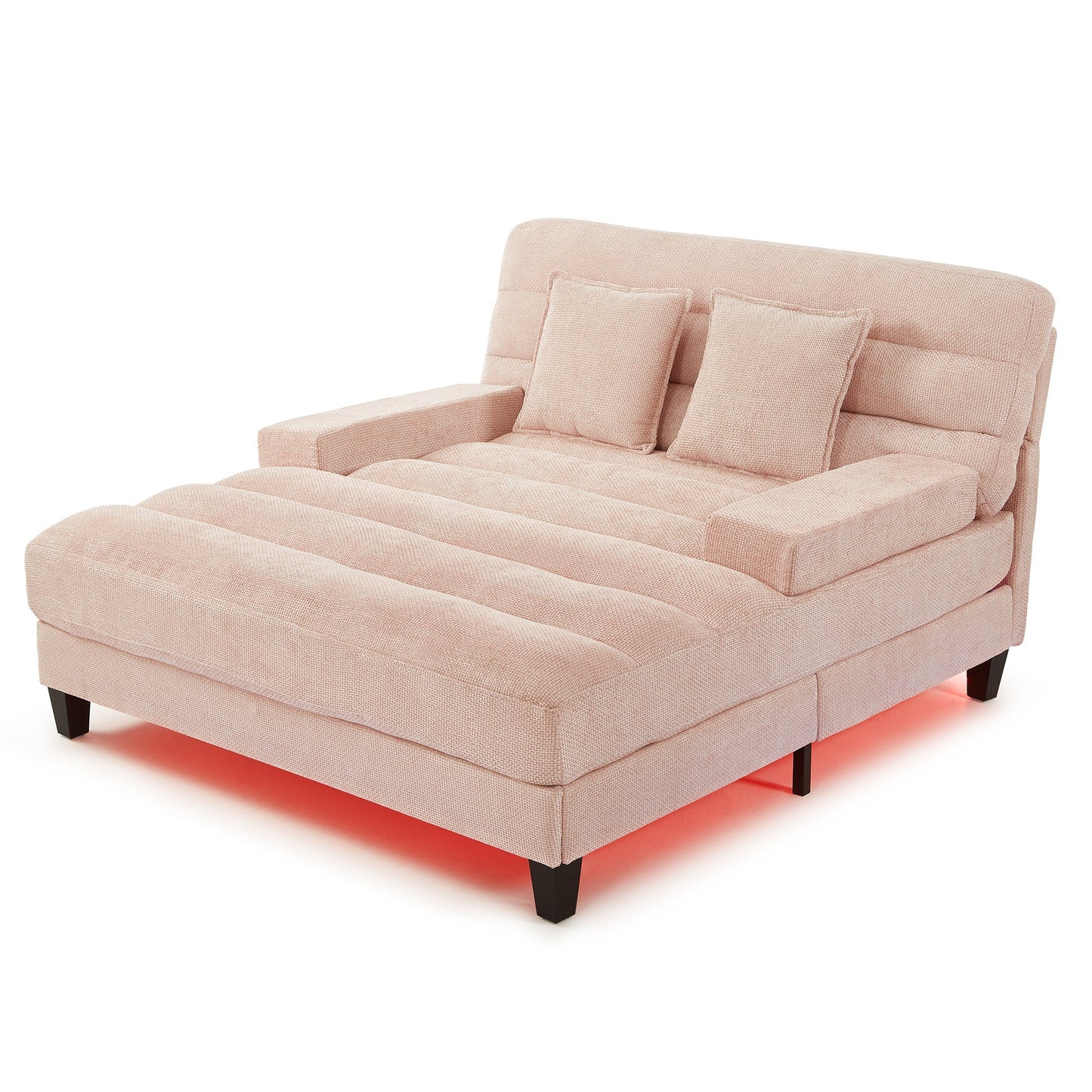 NEW Modern Pink Chenille Upholstered 57.1’ Chaise Lounge Sofa Bed with Adjustable Backrest and LED Light Strip