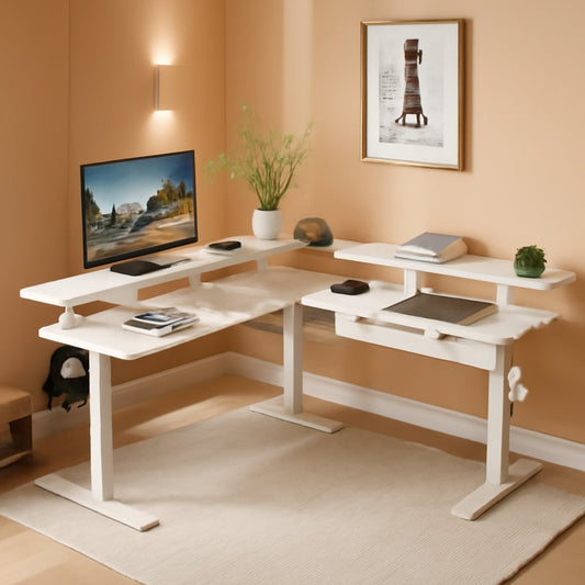 NEW 60 Inch L Shaped Electric Standing Desk Antique White