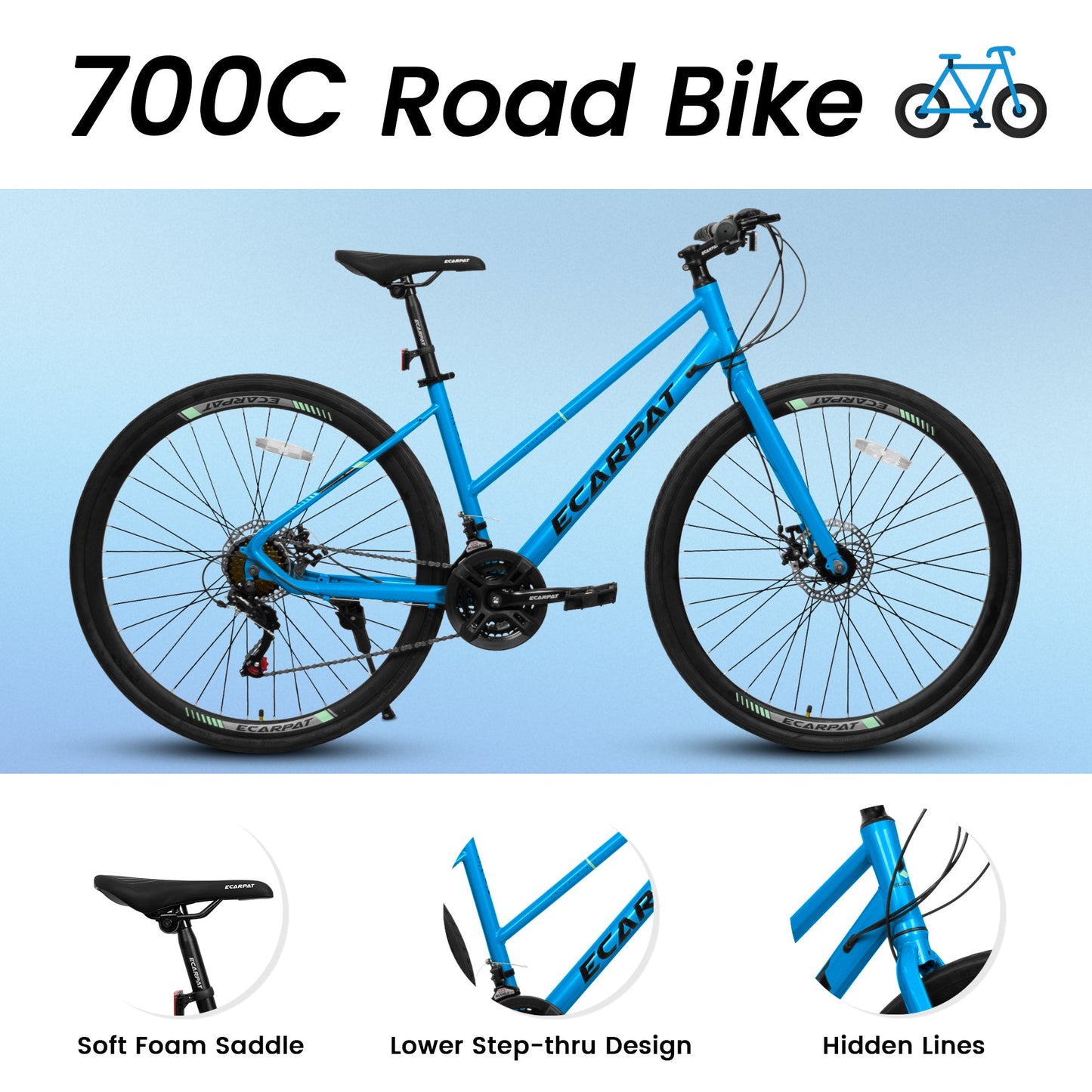 NEW A28250 700Cx35 Road Bike with Aluminum Alloy Wheels, 21-Speed Gear System, Disc Brakes, Wide Tires – Ideal for Urban Commuting and Student Transportation
