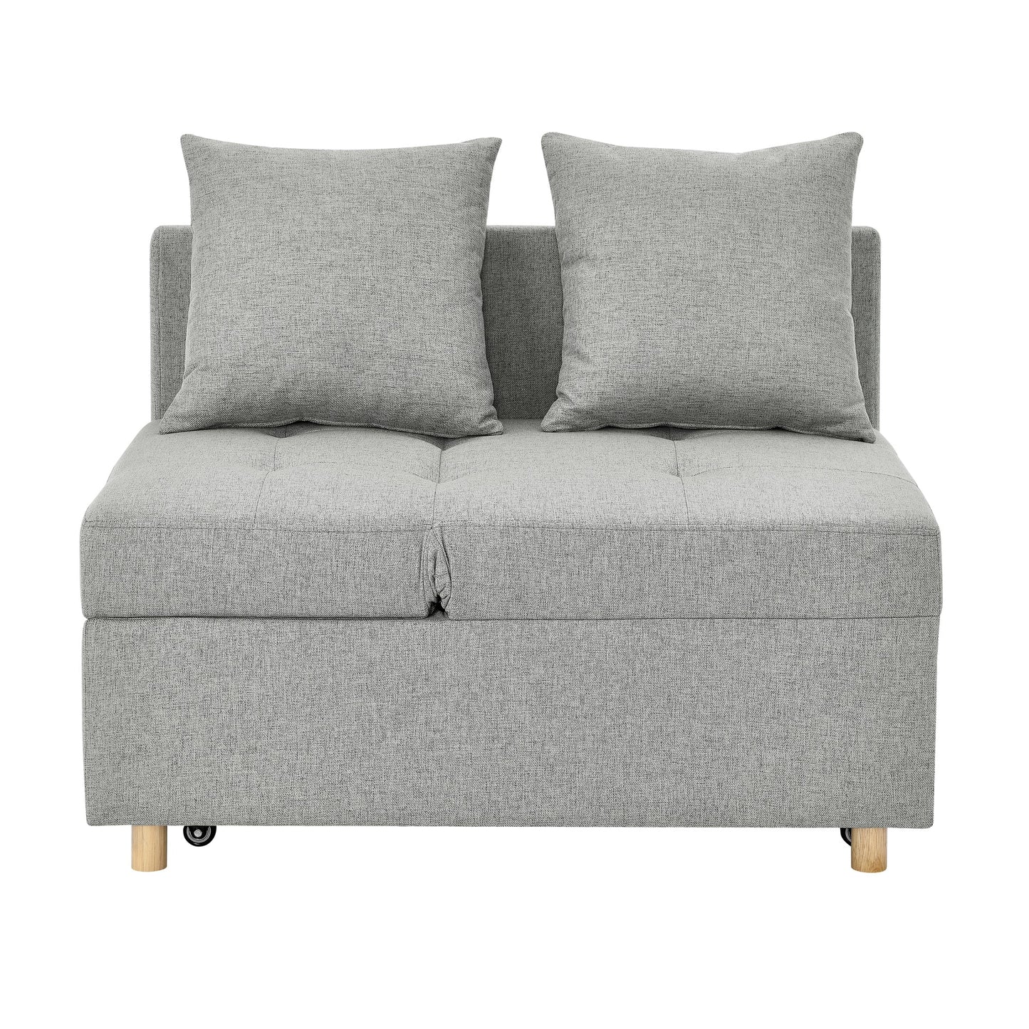 NEW Grey Modern Linen Fabric Convertible Sleeper Sofa Chair Adjustable Backrest Recliner with Pullout Sofa Bed with Wheels