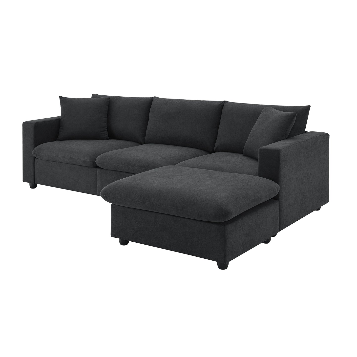 NEW L-shaped 4-Seat Polyester Black Fabric Modern Sectional Sofa