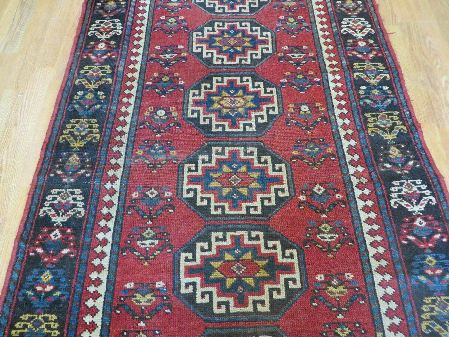 USED 3' 3" X 10' Hand-Knotted Antique Handmade Caucasian Kazak Wool Runner Rug