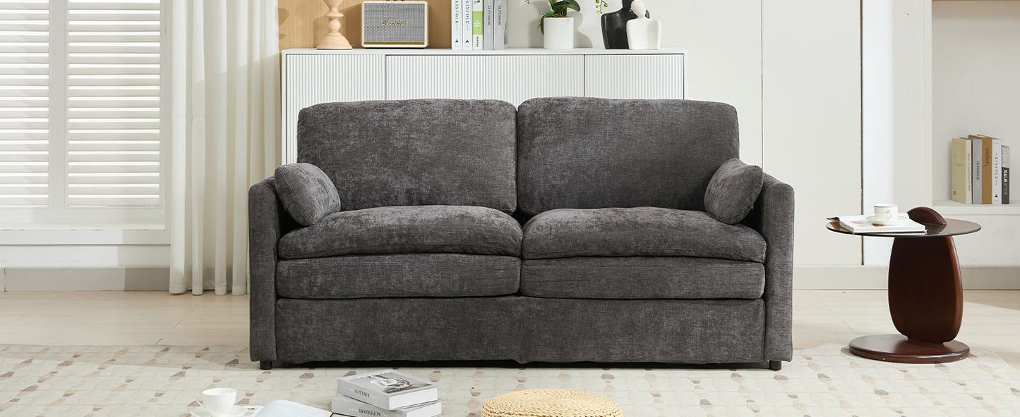 NEW Gray Premium Chenille Fabric Upholstered Rolled Arm Loveseat with Lumbar Pillow