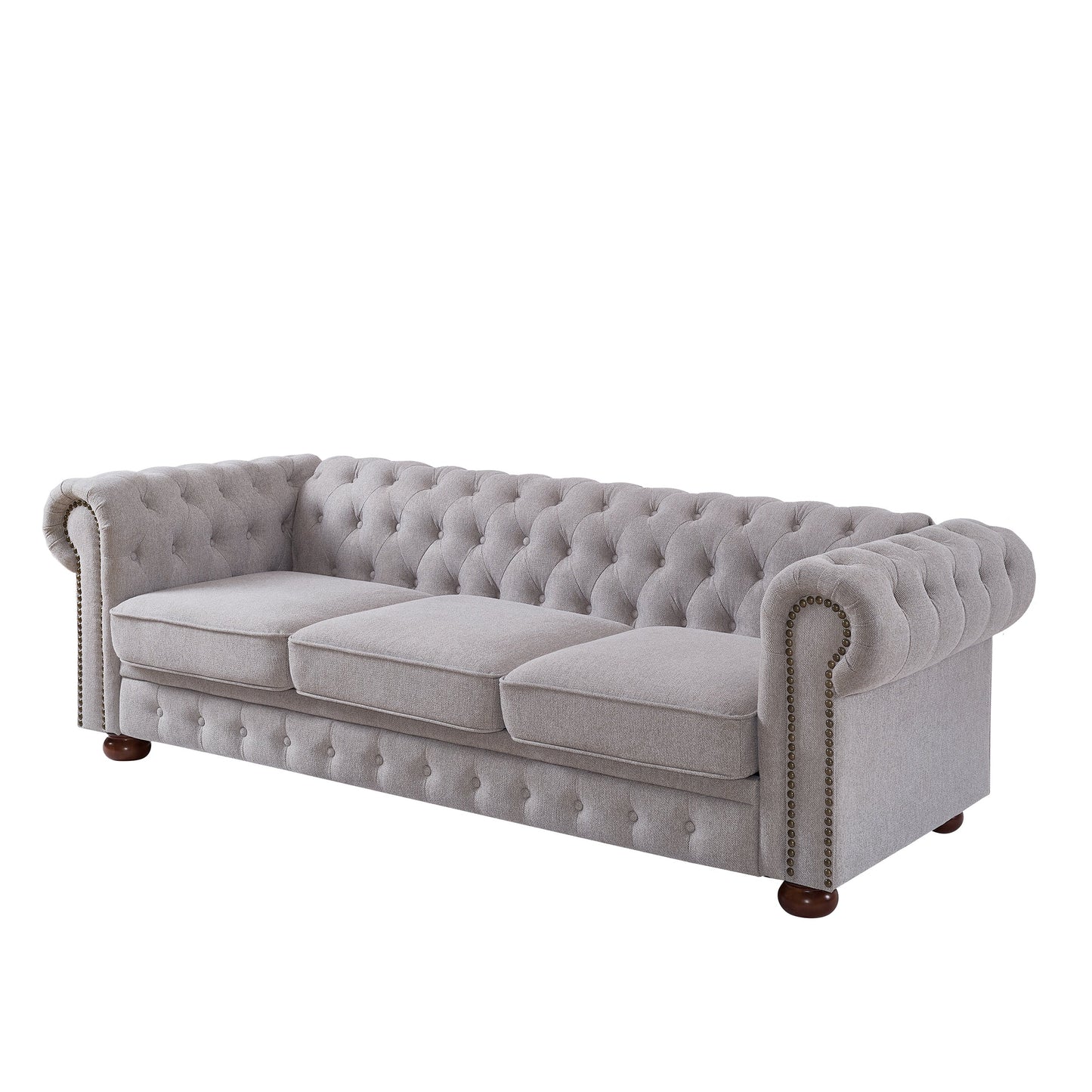 NEW Light Grey Linen Fabric Chesterfield Sofa Couch