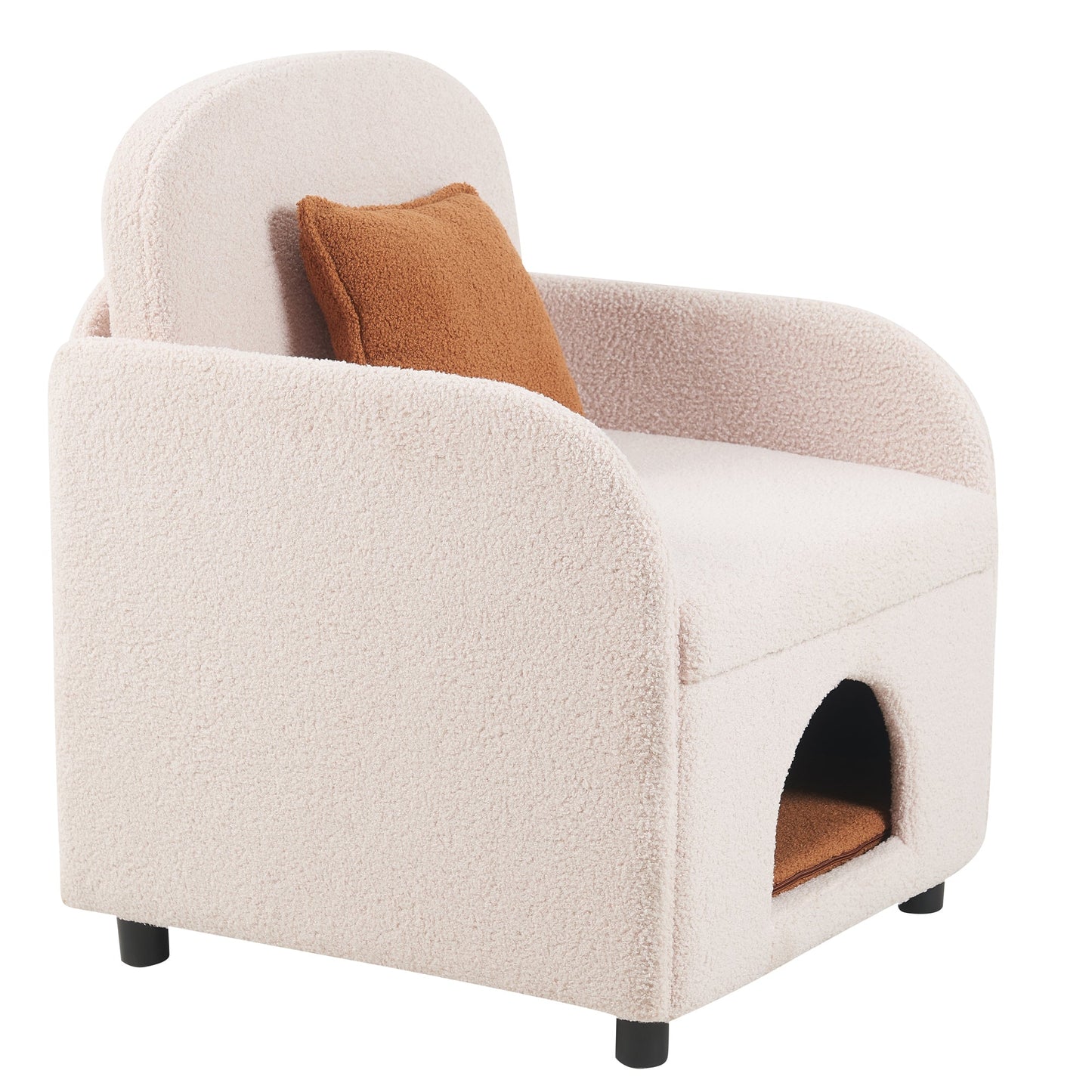 NEW Furniture Style 2 in 1 Pet Friendly  Fluffy Fabric Sherpa Upholstered Leisure Armchair with Lumbar Pillow for Living Room Bedroom Home and Office, Cream White