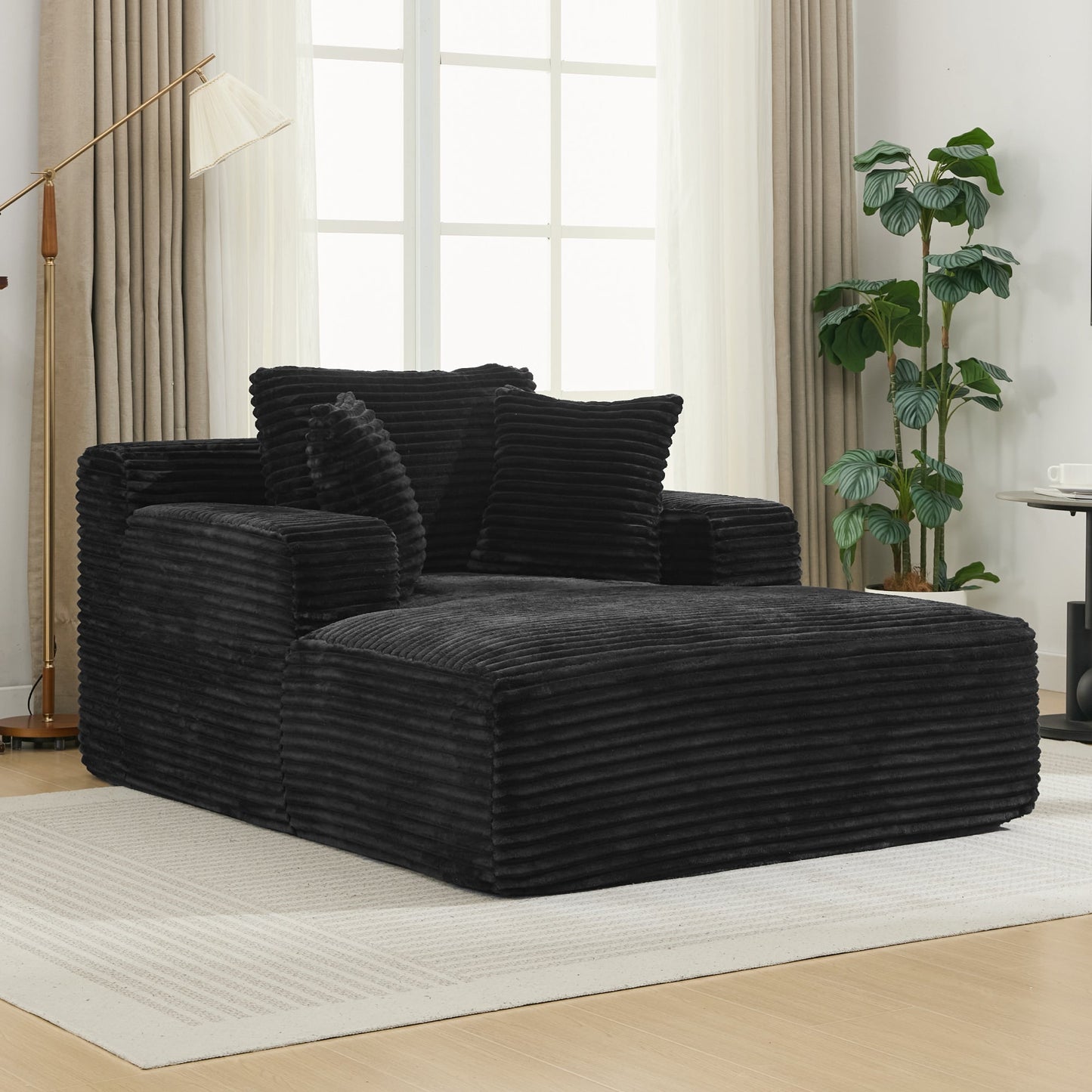 NEW Modern Black Corduroy Chaise Lounge Sofa Bed with Removable Pillows, 48.8' Upholstered Sleeper Sofa
