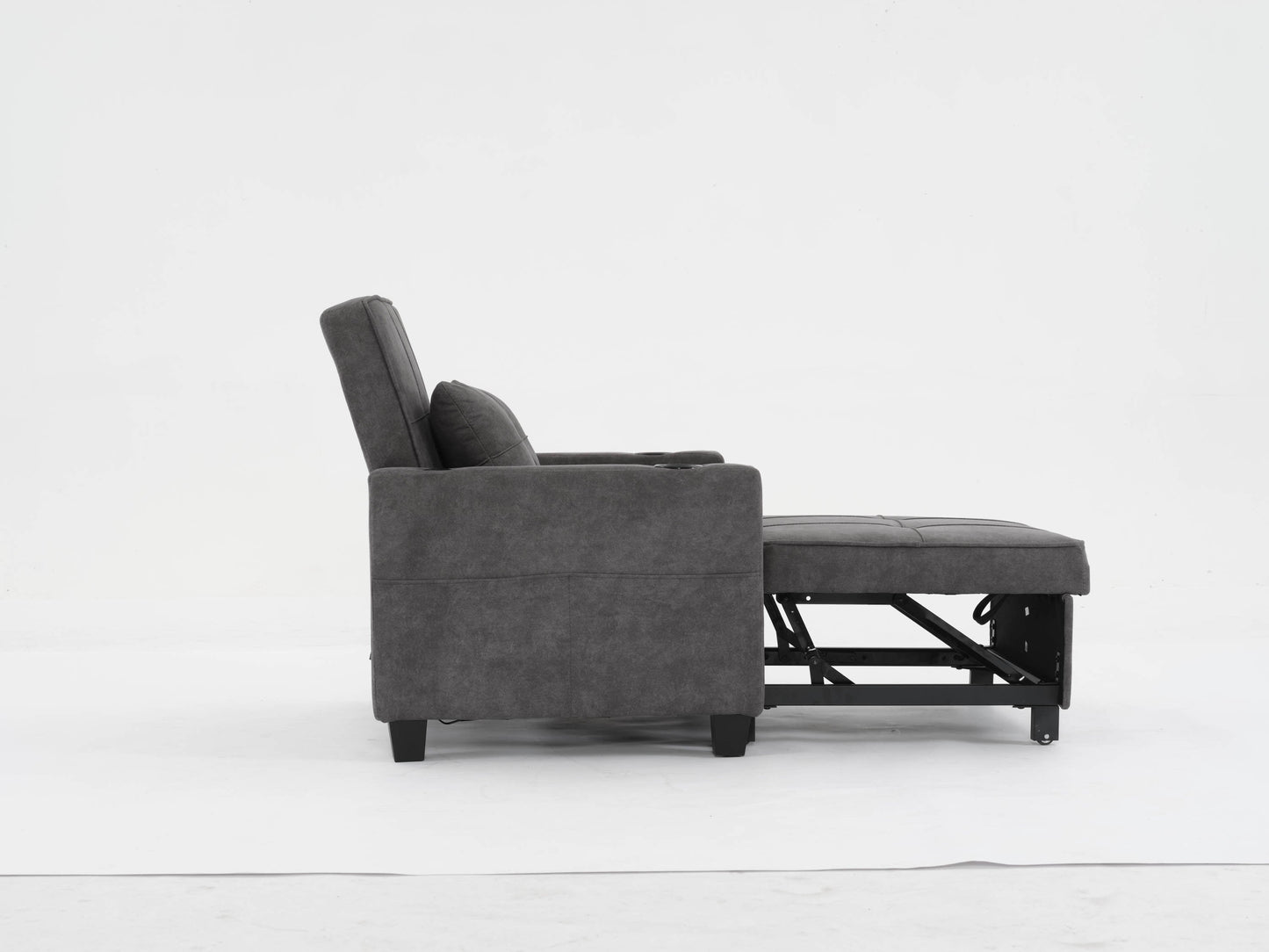 NEW Dark Grey Futon Bed Convertible Chair 3-in-1 Pull Out Sleeper Sofa with USB Ports