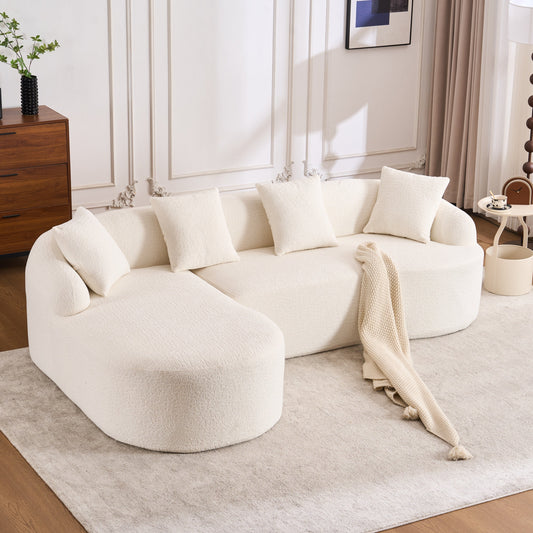 NEW Boneless L-Shape Sectional Sofa White Modular Chenille Compression 30D High-Density Foam Minimalist Modular Couch Sleeper with Curved Chaise