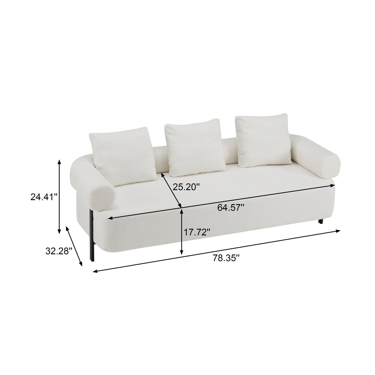 NEW 78' Modern 3-Seater Beige Upholstered Sofa, Oversized Comfy Couch with 3 Plush Pillows for Living Room, Bedroom, Apartment