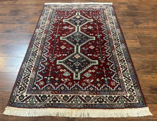 USED Persian Afshar Rug 4x5 Red Navy Geometric Tribal Wool Carpet
