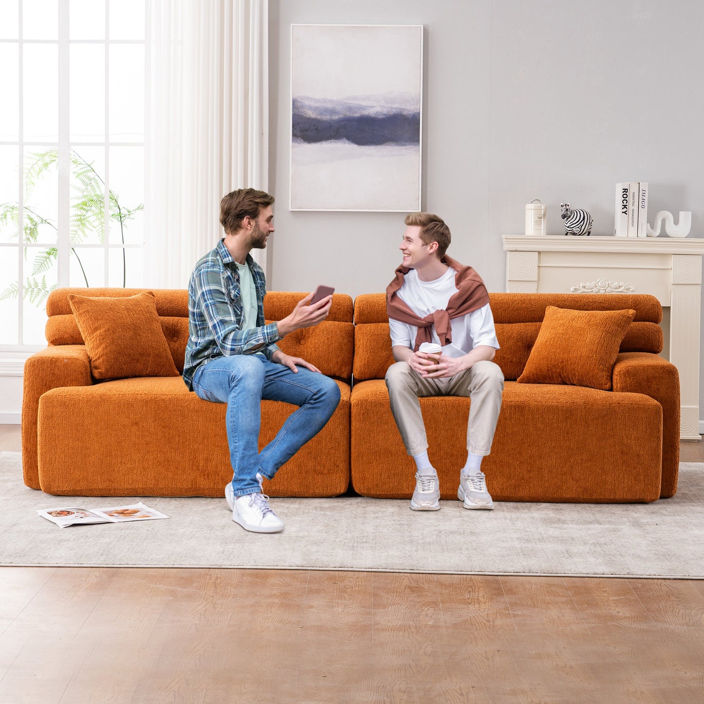 NEW Reconfigurable Amber Orange 4-Seater Sectional Sofa
