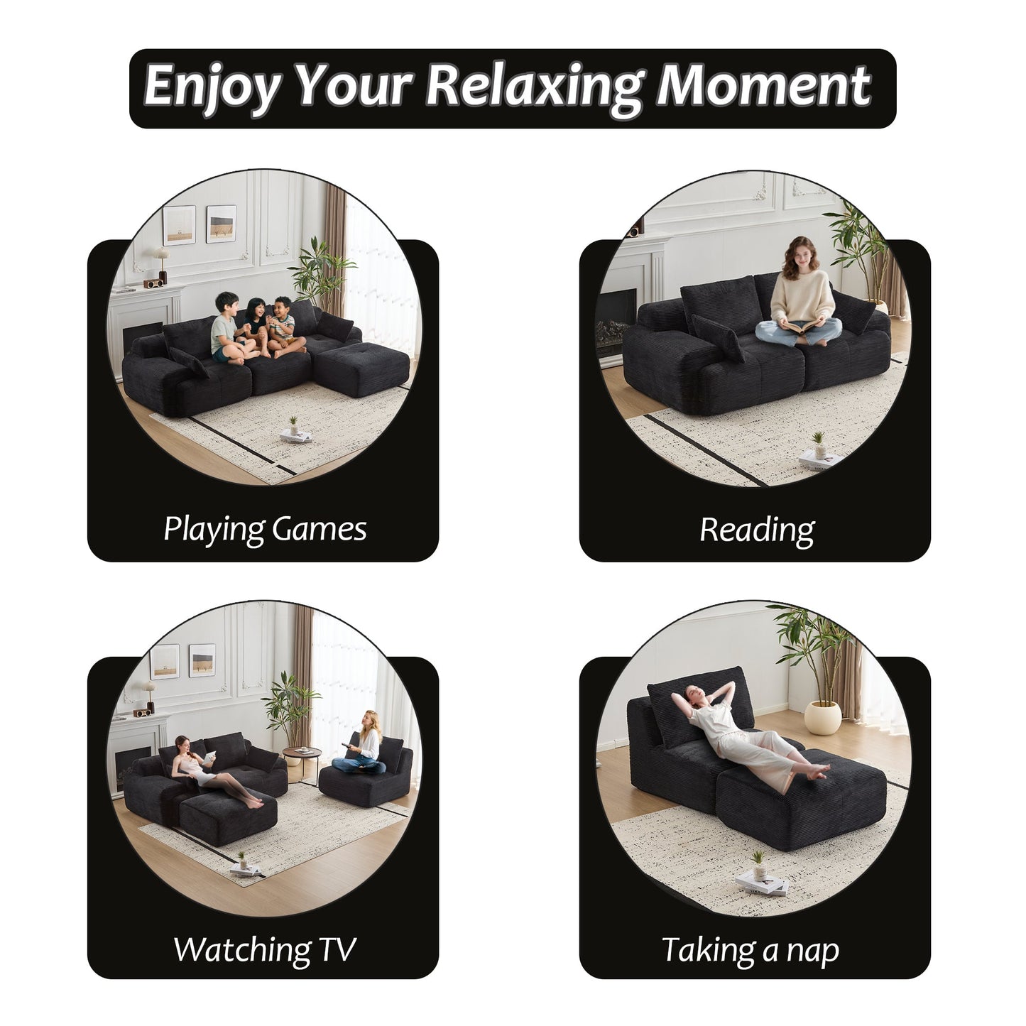 NEW Black Modern Large Memory Foam Sectional