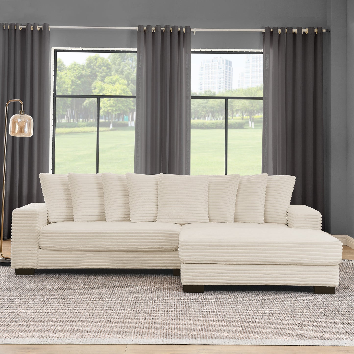 NEW Corduroy Tufted Upholstered Sleeper Sectional Sofa, L-Shaped Modular Convertible Sofa , Can freely change the position of the footrests-Beige(Assembly is required)