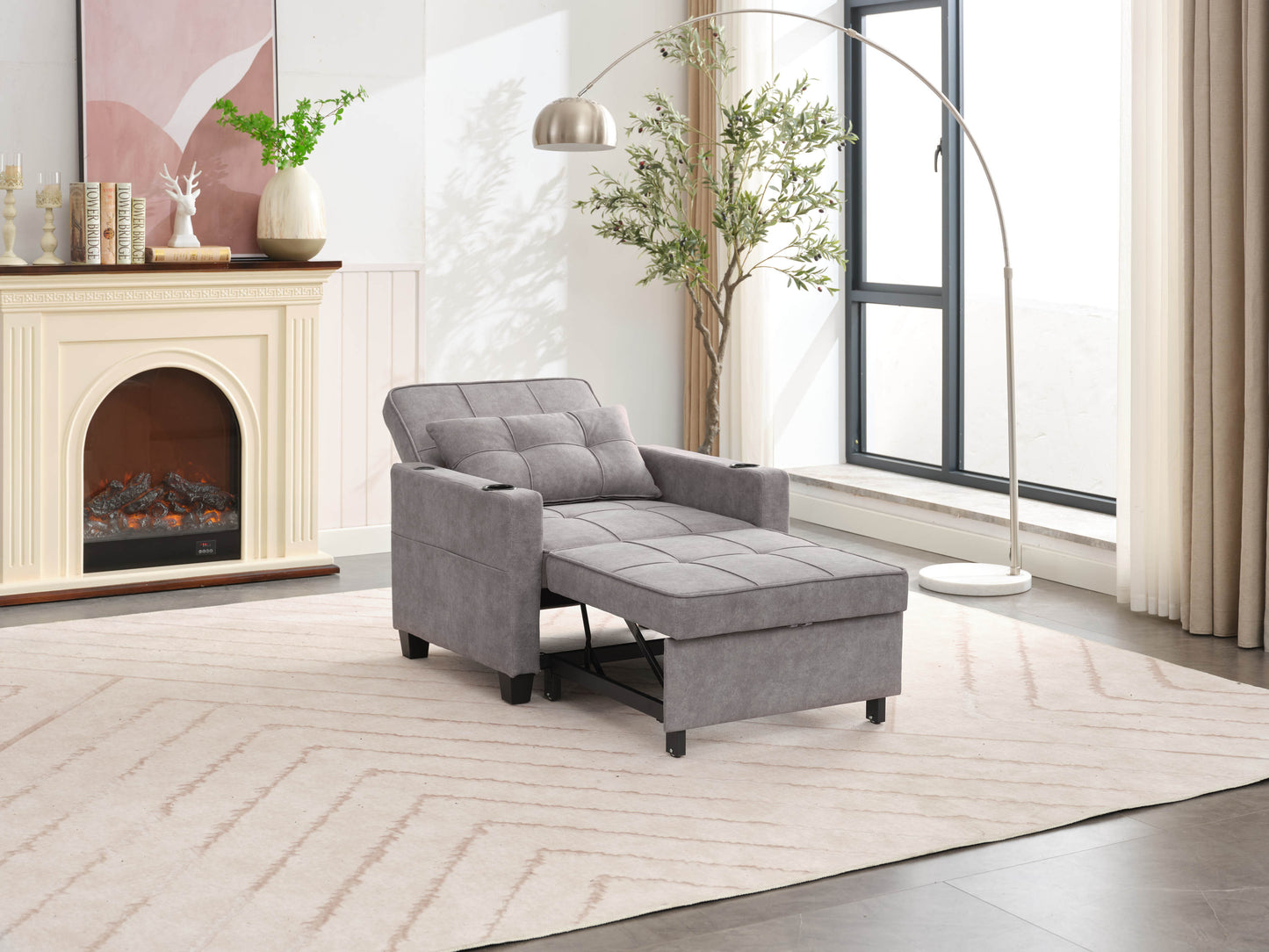 NEW Futon Chair Bed Convertible Chair 3-in-1 Pull Out Sleeper Chair Beds with USB Ports,Wear-resistant and Anti-scratch,  Armchair Bed Sleeper for Living Room (Light Grey Scratch Cloth)