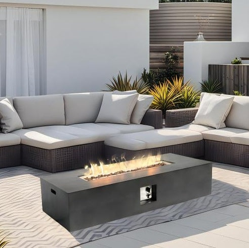 NEW 50000 BTU Large Rectangular Stone Gas Fire Pit With Lava Canopy