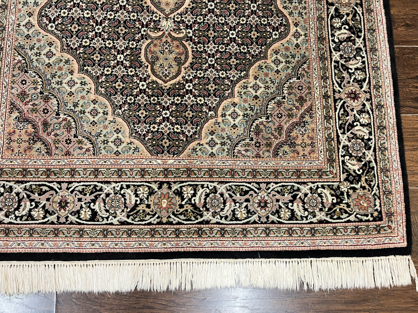 USED Sino Persian Rug 4x6, Fine Hand Knotted Carpet, Black, Wool, Vintage Rug 4 x 6, Herati Mahi, 300 KPSI