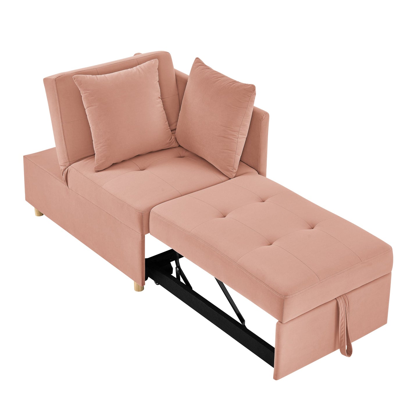 NEW Modern Linen Pink Fabric Convertible Sleeper Sofa Chair Adjustable Backrest Recliner with Pullout Couch Bed with Wheels