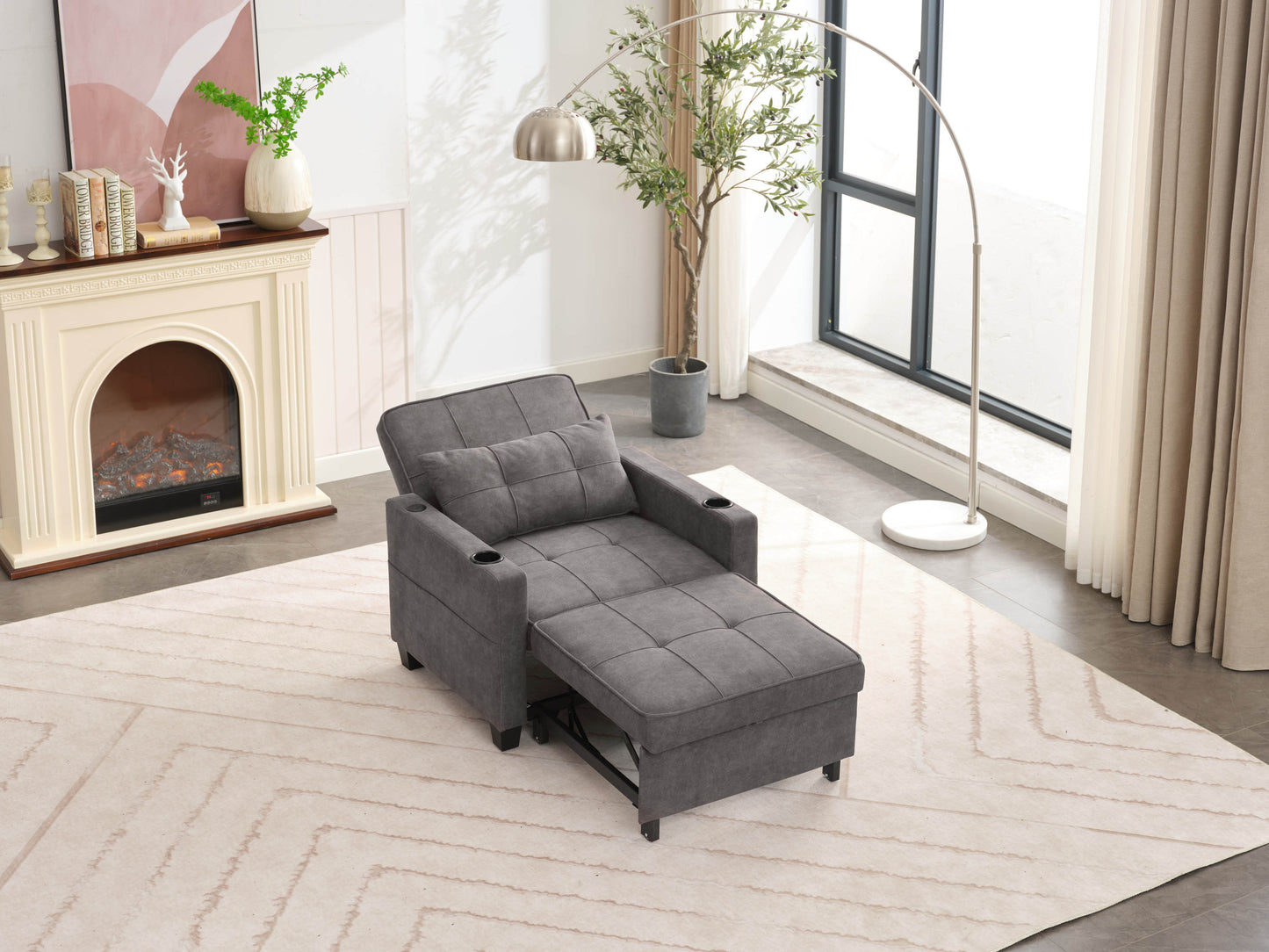 NEW Dark Grey Futon Bed Convertible Chair 3-in-1 Pull Out Sleeper Sofa with USB Ports