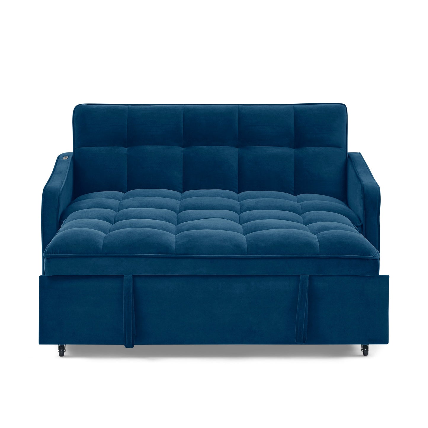 NEW Blue Copper Nail Loveseat Sofa Bed with Pull-out Bed with Adjustable Back Two Arm Pocket TypeC and USB Charging
