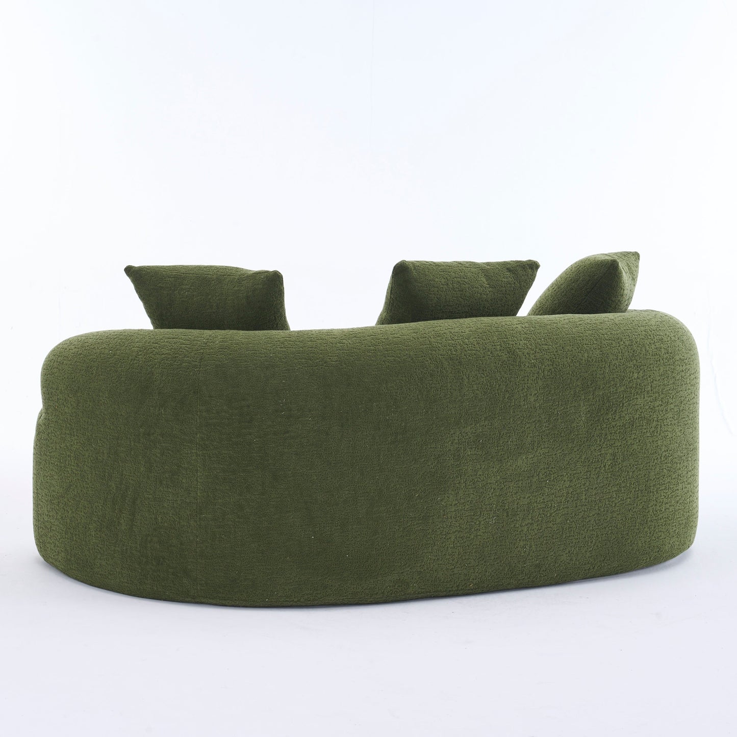 NEW Green Curved Loveseat: Compressed No Assembly, Chenille Small Sofa, 30D Sponge, Compact for Apartments, 65' L, 300Lbs, 3 Pillows