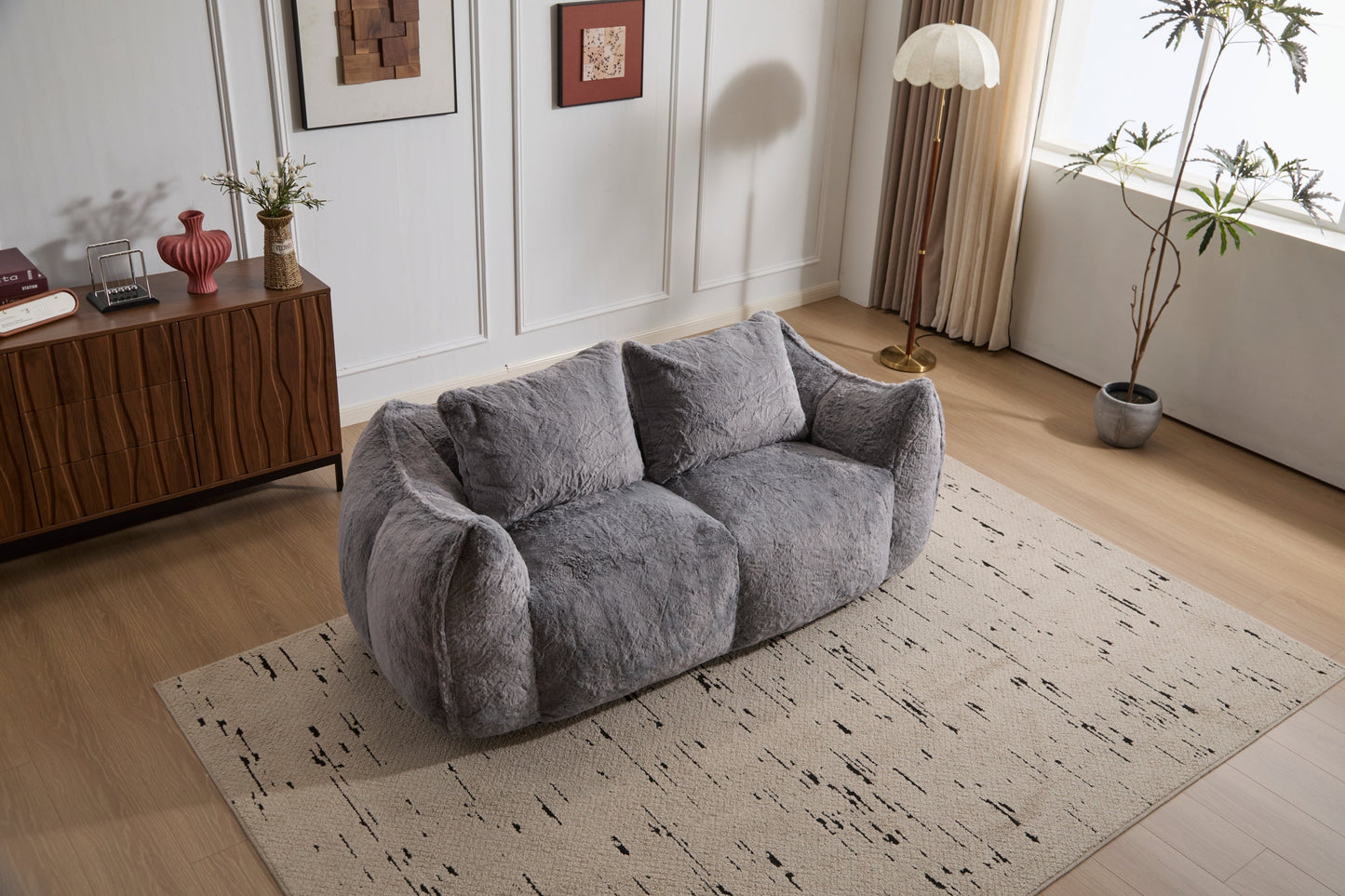 NEW Adult Ultra Soft Giant Fluffy Loveseat Bean Bag Couch Ultra Soft Fluffy Loveseat Bean Bag Sofa Reading Chair with Pillows