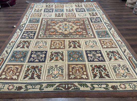 USED Hooked Rug 8x11, Vintage, American Vintage Hand Hooked Area Rug, Multicolor Panel, Rare