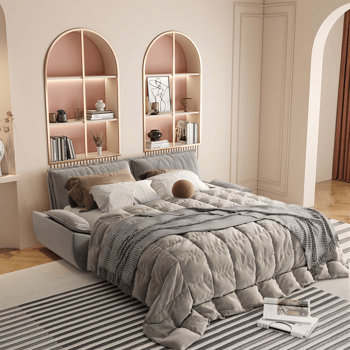 NEW Grey 73.2' Queen Pull Out Sofa Bed 3-in-1 Convertible Sleeper Sofa Multi-Functional Velvet Loveseat Bed