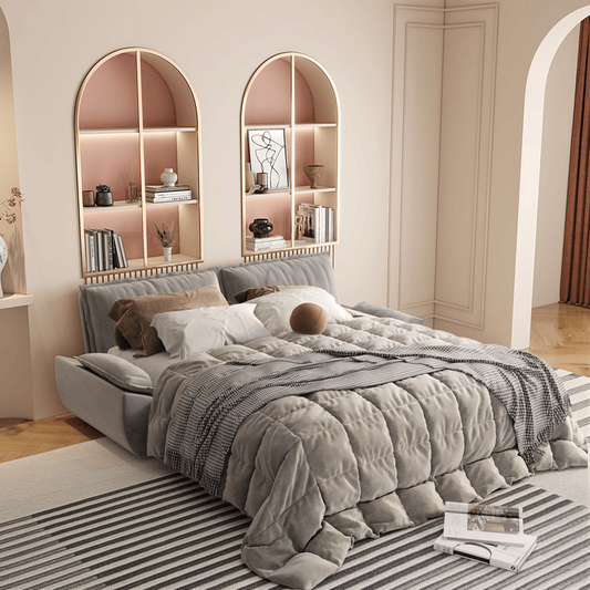 NEW Grey 73.2' Queen Pull Out Sofa Bed 3-in-1 Convertible Sleeper Sofa Multi-Functional Velvet Loveseat Bed