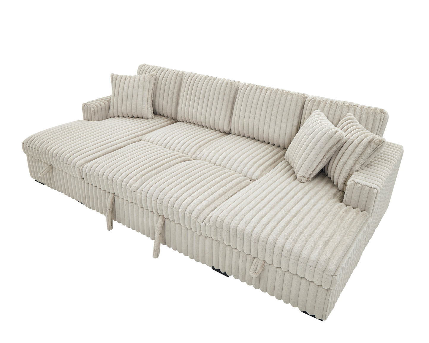 NEW 122 inch Rabbit Khaki Plush Corduroy Fabric Oversized U Shaped Sleeper Sofa 2 in 1 Pull Out Bed Sectional Sleeper Couch with Double Storage Chaise