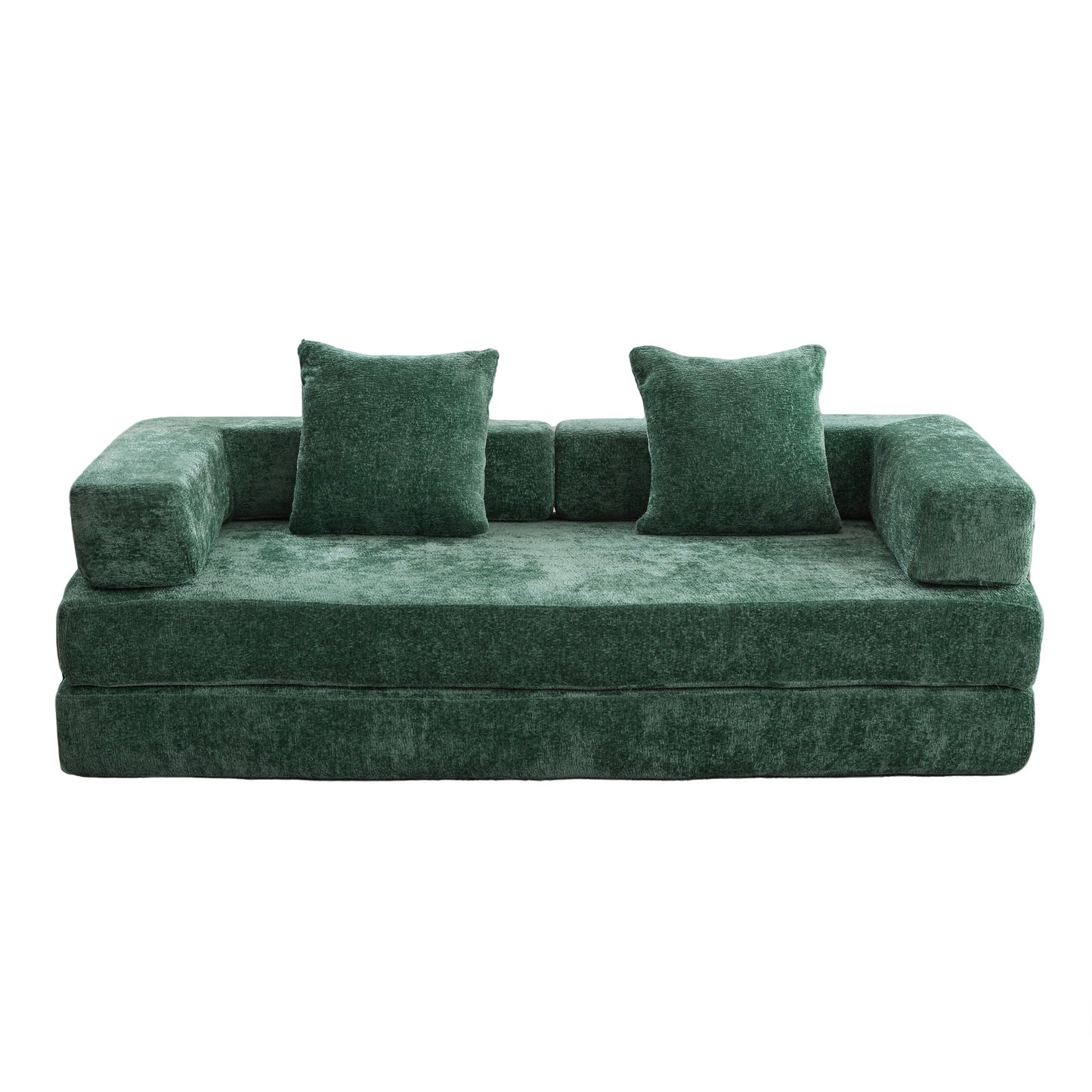 NEW Dark Green Chenille Fabric Floor Compression Convertible Sofa Bed