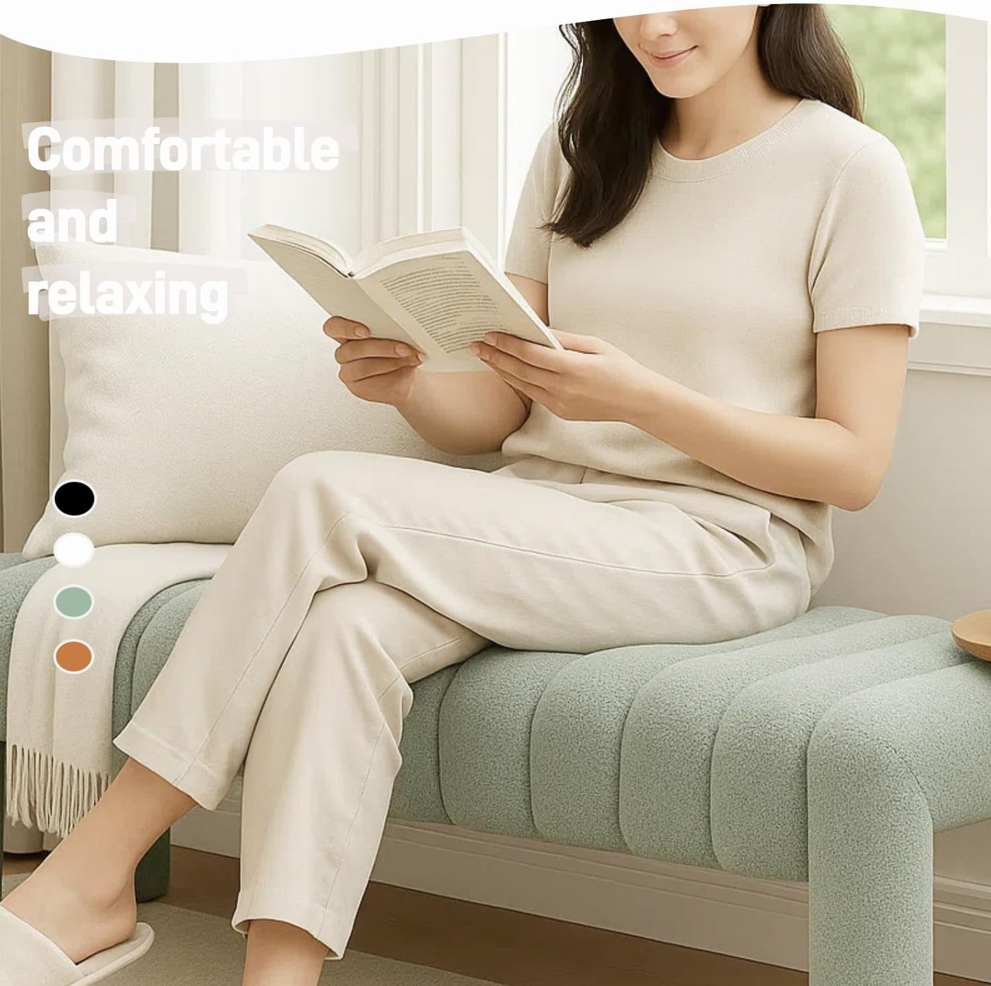 NEW 42.5 Inches Upholstered Ottoman Bench Boucle Fabric