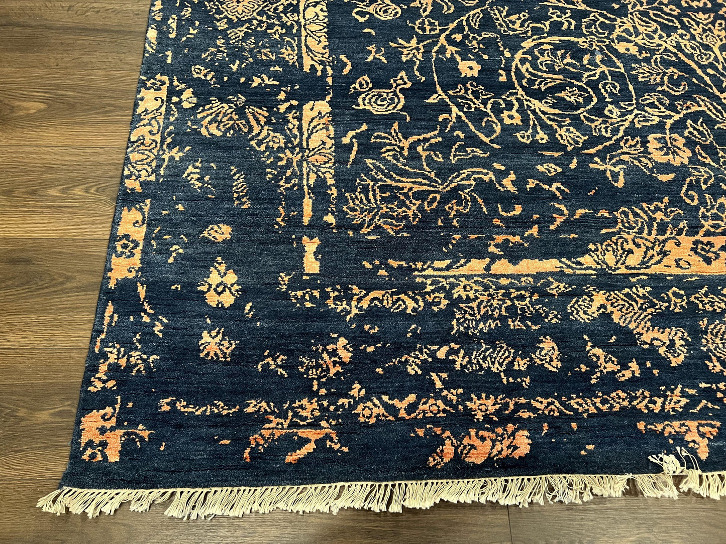 USED Area Rug 8x10 High Quality Handmade Oriental Carpet, Modern Contemporary Rug, Rug for Living Room, Wool Rug, Blue and Gold, Pakistani Rug