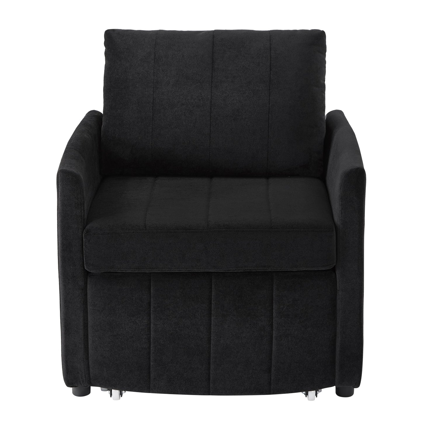 NEW Black Chenille Upholstered Convertible Sleeper Sofa with 5-Position Backrest Side Pockets Storage