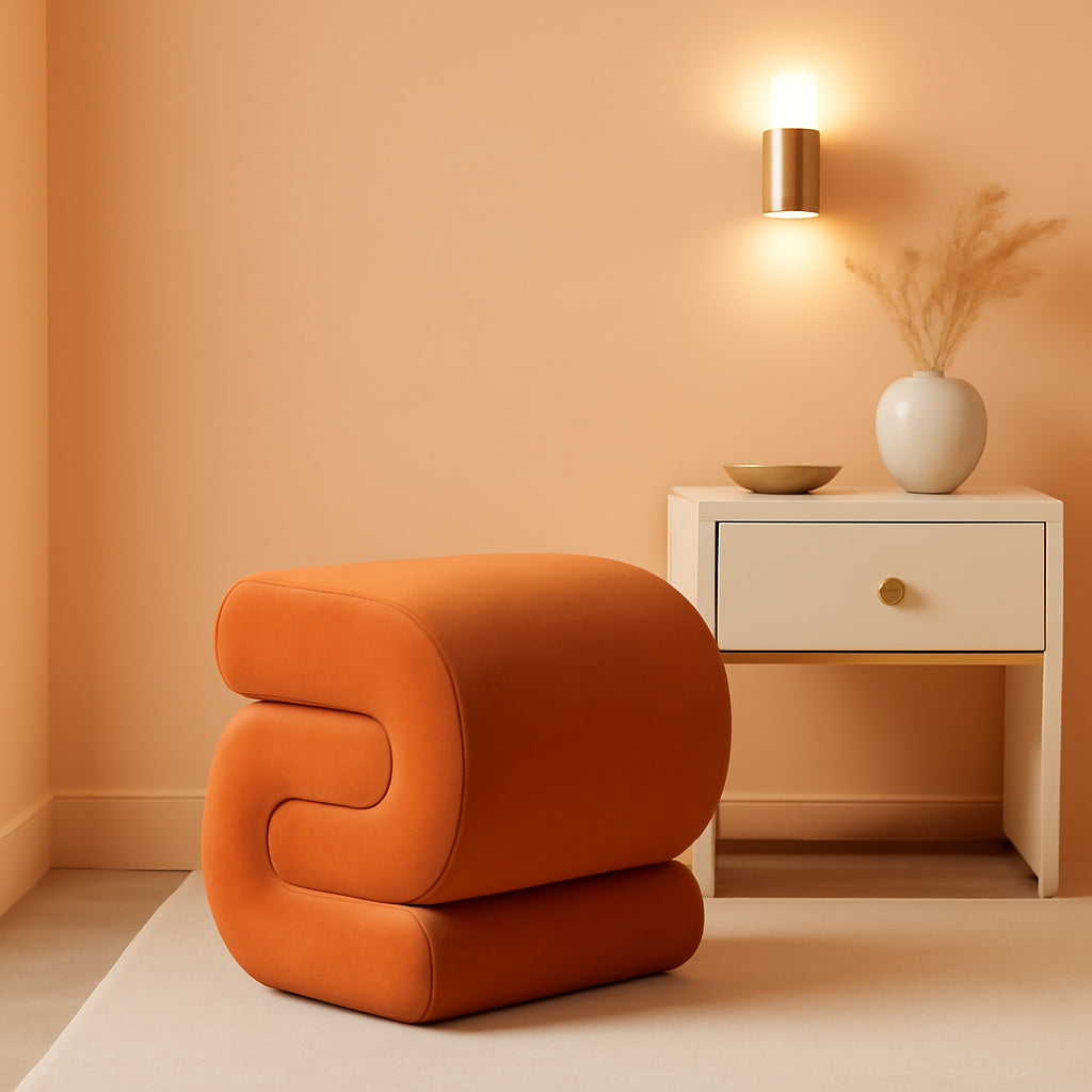 NEW Orange Contemporary Premium S Shape Ottoman Footstool