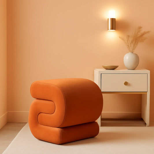 NEW Orange Contemporary Premium S Shape Ottoman Footstool