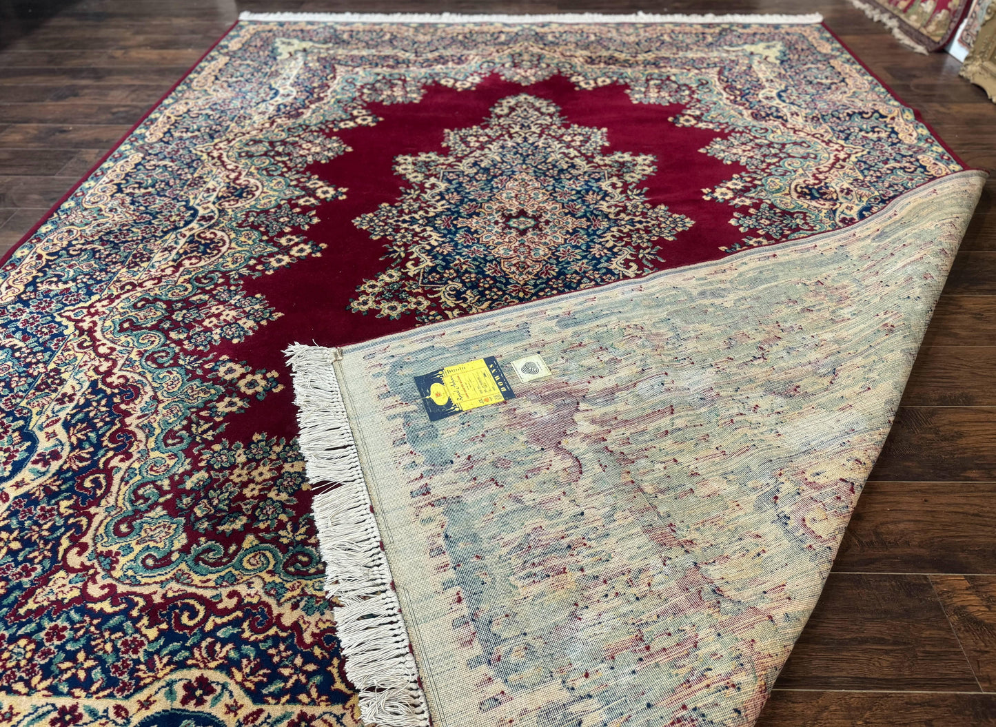 USED Power Loomed Persian Oriental Rug 9x12, Vintage Wool Pile, Kirman Design