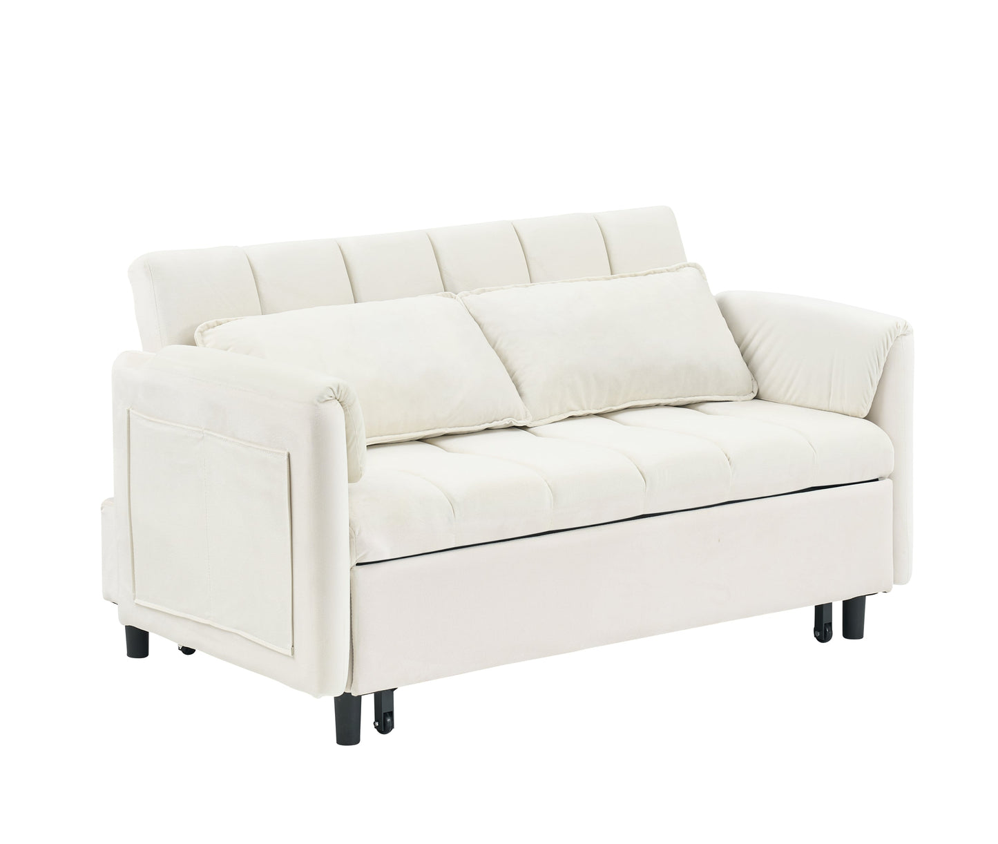 NEW 52 Beige Modern Velvet Sofa Pullout Bed Small Loveseat Casual Sofa with Pillow Pockets