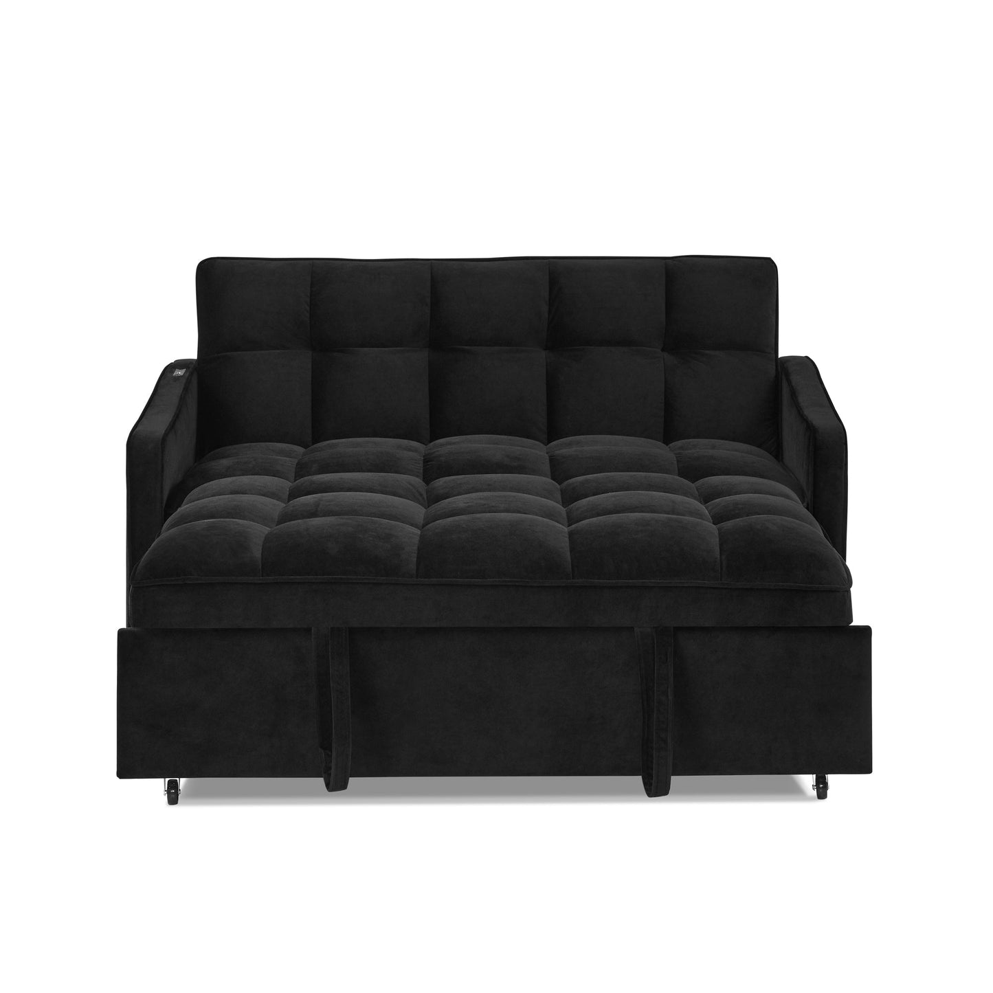 NEW Loveseats Sofa Bed with Pull-out Bed,Adjsutable Back and Two Arm Pocket,TypeC and USB Charging with Copper nail,Black (47'x53'x31')