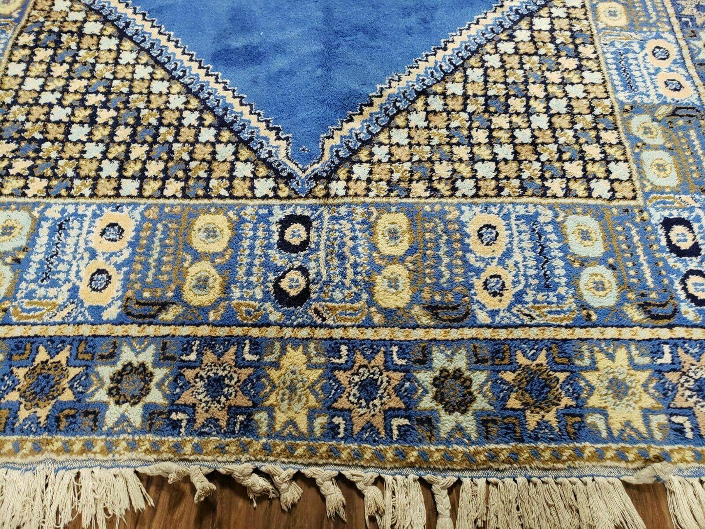 USED 7' X 10' 5" Handmade Moroccan Urban Rabat Wool Carpet Blue Area Rug