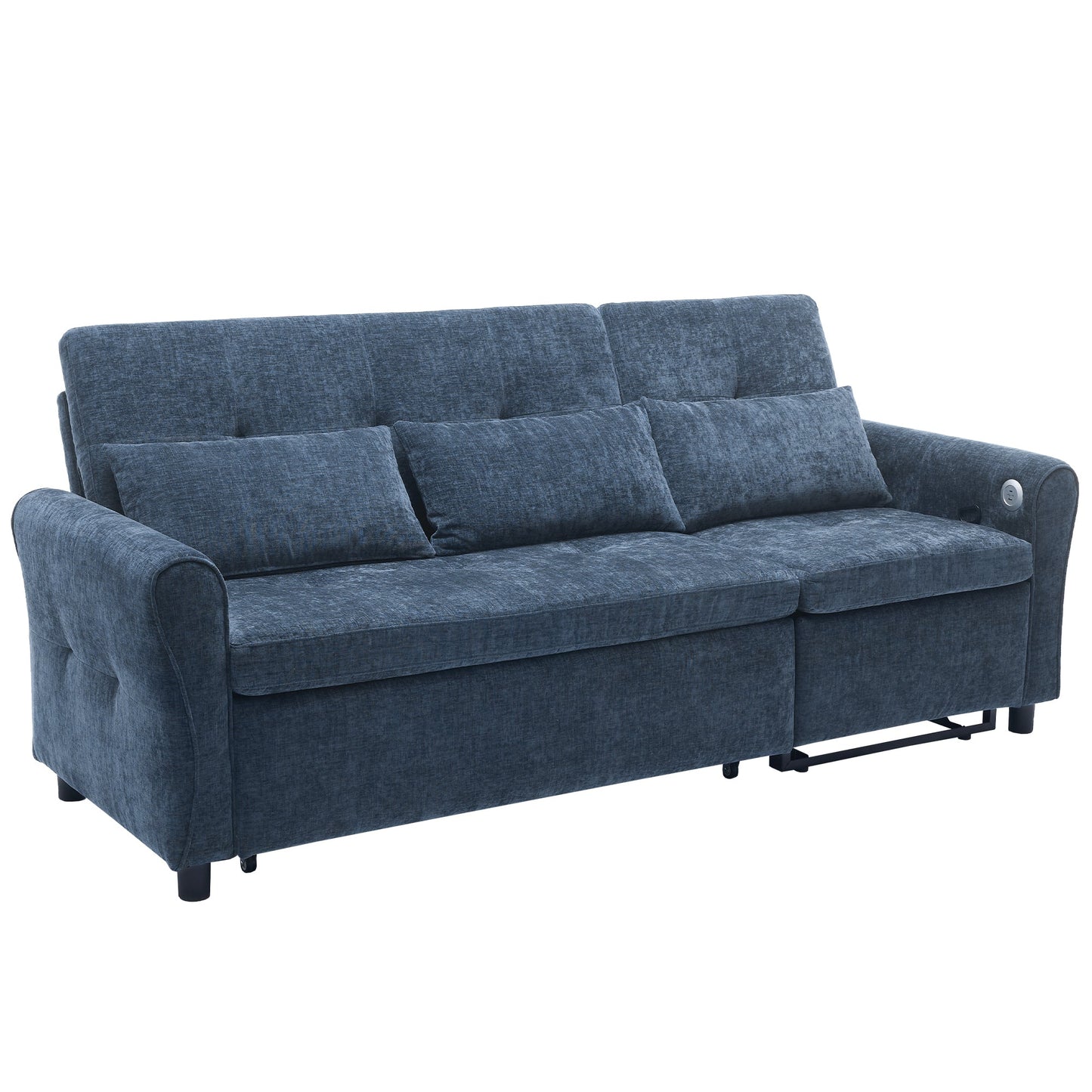 NEW 2-in-1 Sofa 82' Three-seater Sofa with Sofa Bed and Reversible Recliner, Blue Chenille