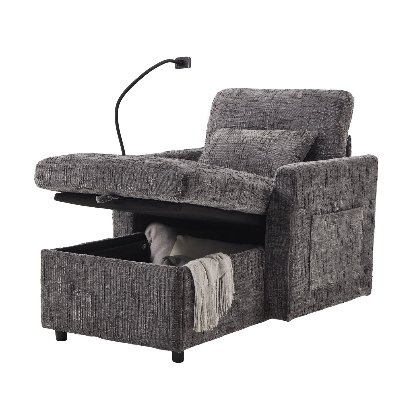 NEW Multifunctional Recliner with Storage Backrest and Cell Phone Bracket in Gray Chenille for Living Room and Bedroom