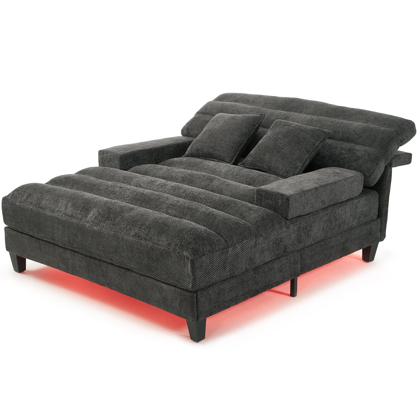 NEW  Grey Chenille LED Light Strip Upholstered Modern Chaise Lounge Sofa Bed
