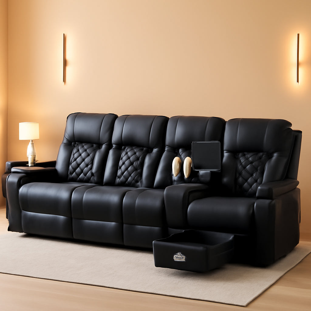 NEW 4 Seat Recliner Sofa With USB Ports And Storage Console