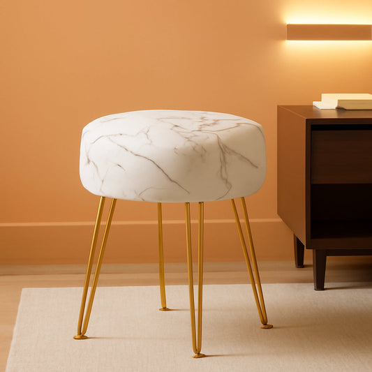 NEW Gold Velvet Lux Vanity Stool 18Inch Round Plush Ottoman