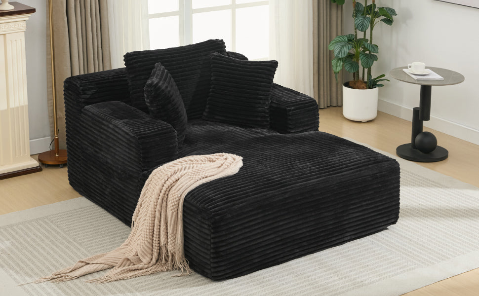 NEW Modern Black Corduroy Chaise Lounge Sofa Bed with Removable Pillows, 48.8' Upholstered Sleeper Sofa