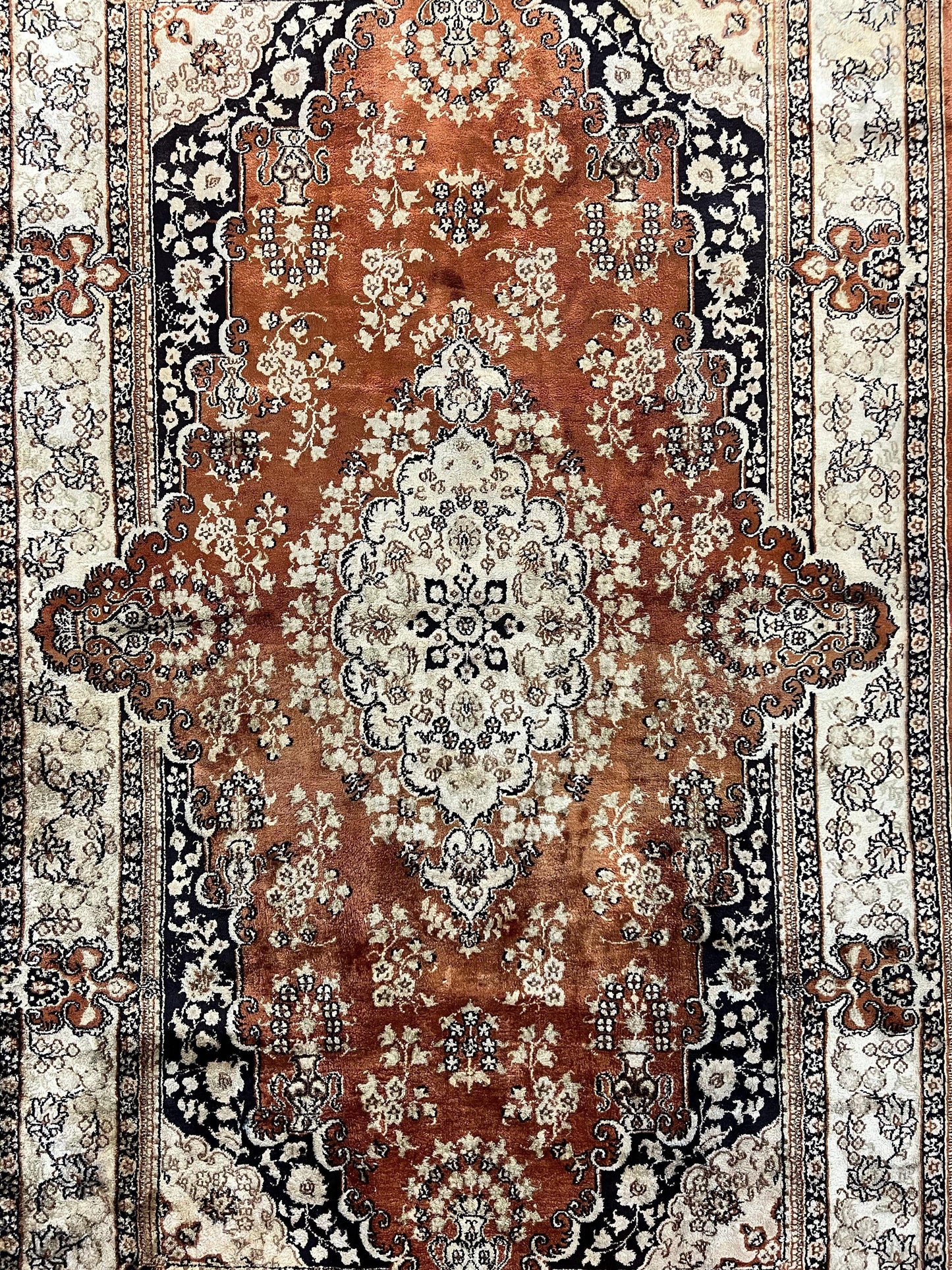 USED Turkish Silk Rug 3x5, Very Fine 400 KPSI, Floral Medallion, Handmade Hand Knotted Silk on Silk Oriental Carpet