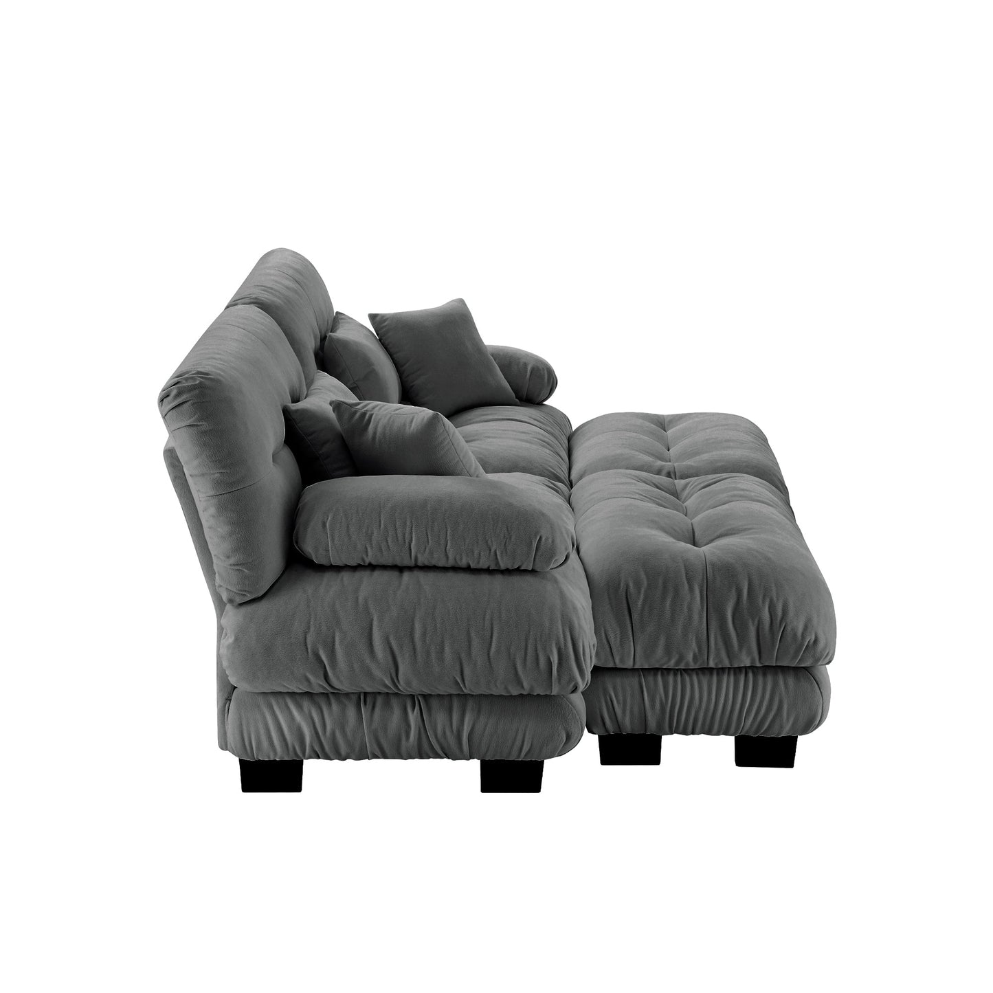 NEW Cloud Gray Chenille 2 Seater Loveseat Upholstered Wide Arm Couch Sleeper Sofa with 2 Lumbar Pillows and 2 Throw Pillows and 2 Ottomans