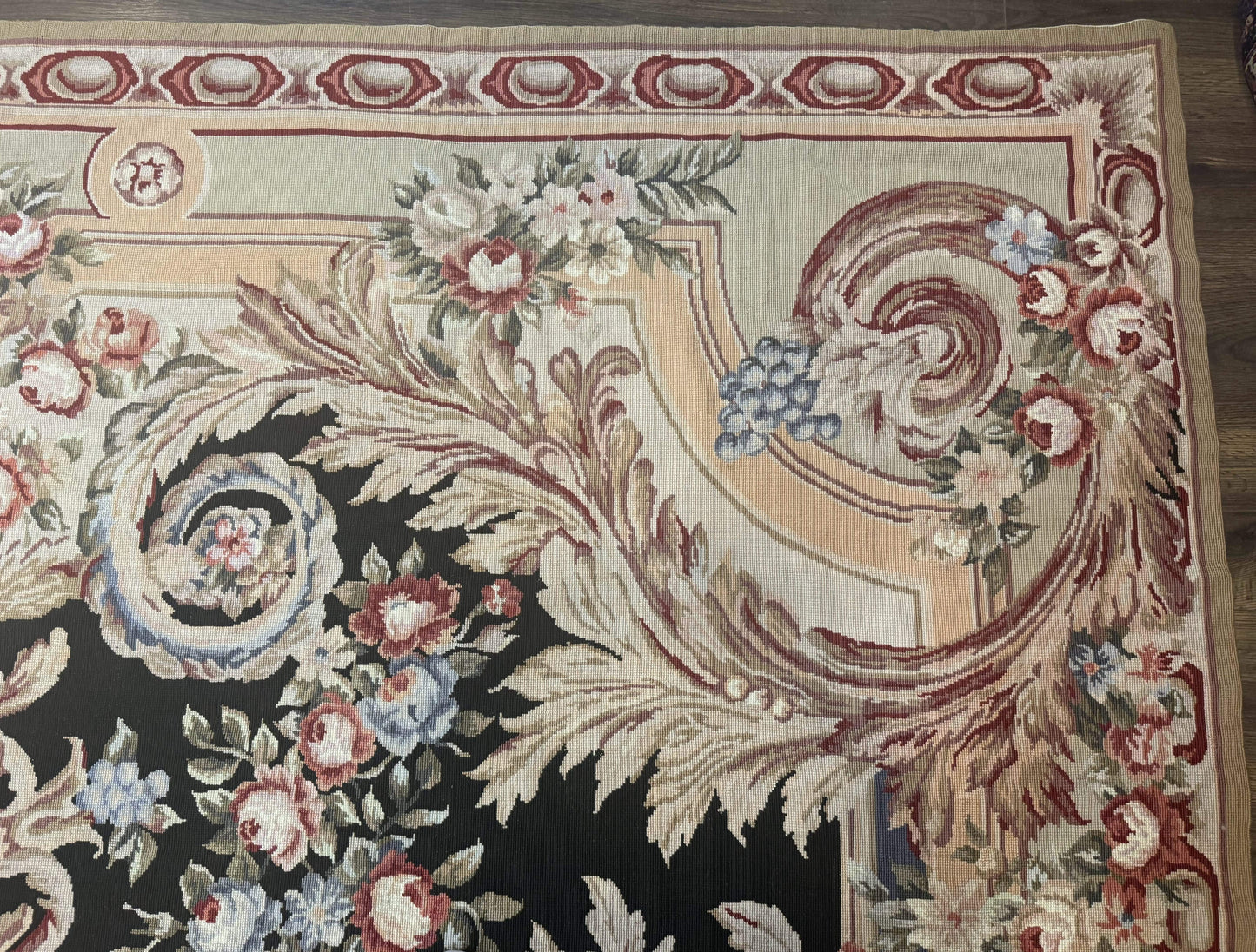 USED Wonderful Needlepoint Rug 10x14, Large Aubusson Carpet, Floral, Elegant, European Design