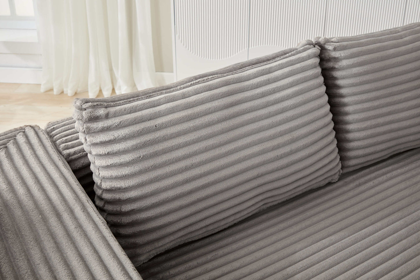 NEW Grey Compression Sectional Couch Boneless L Shape Sofa